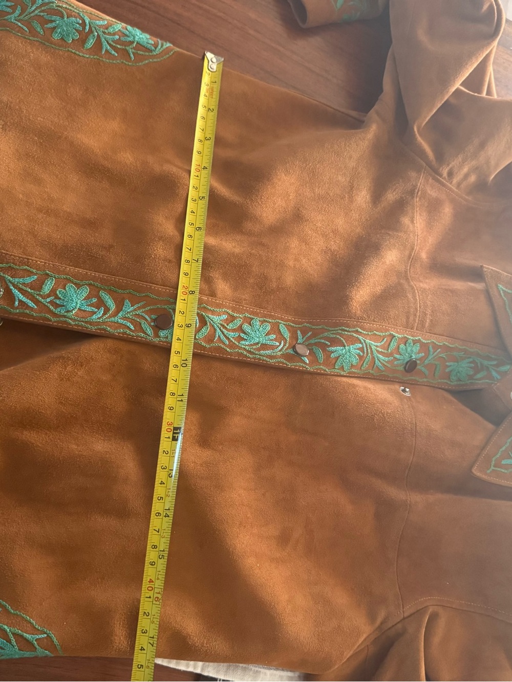 Vintage Suede Embroidered Western Jacket - Brown with Turquoise Accents - Picture 9 of 11